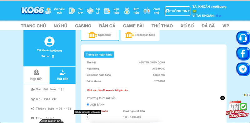 rút tiền ko66 về ngân hàng